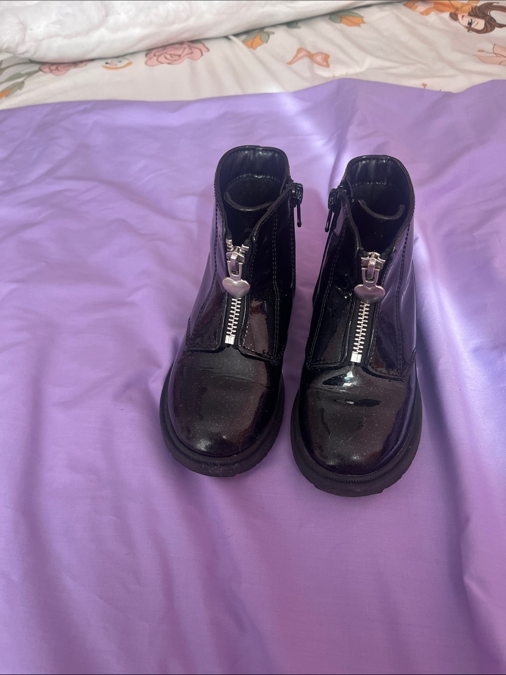 Cat & Jack Black Patent Zip Front Kids Ankle Boots